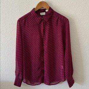Liz Claiborne Burgundy Checkered Button Down Shirt